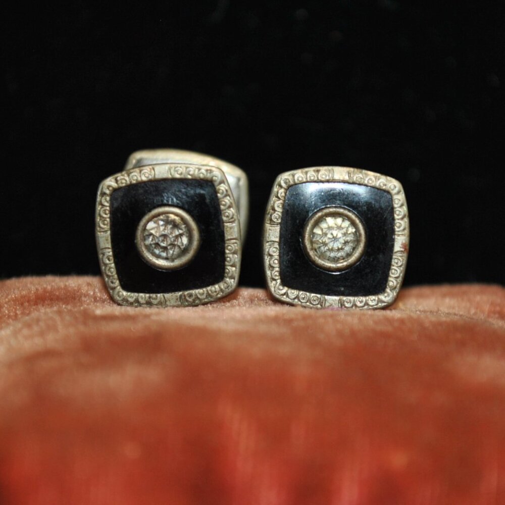Vintage 1930's Art Deco Black Celluloid Snap-Link Cufflinks